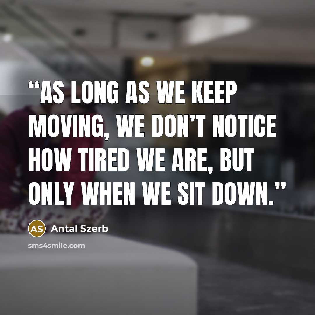 “as long as we keep moving, we don’t notice how tired we are, but only when we sit down.” quote by Antal Szerb