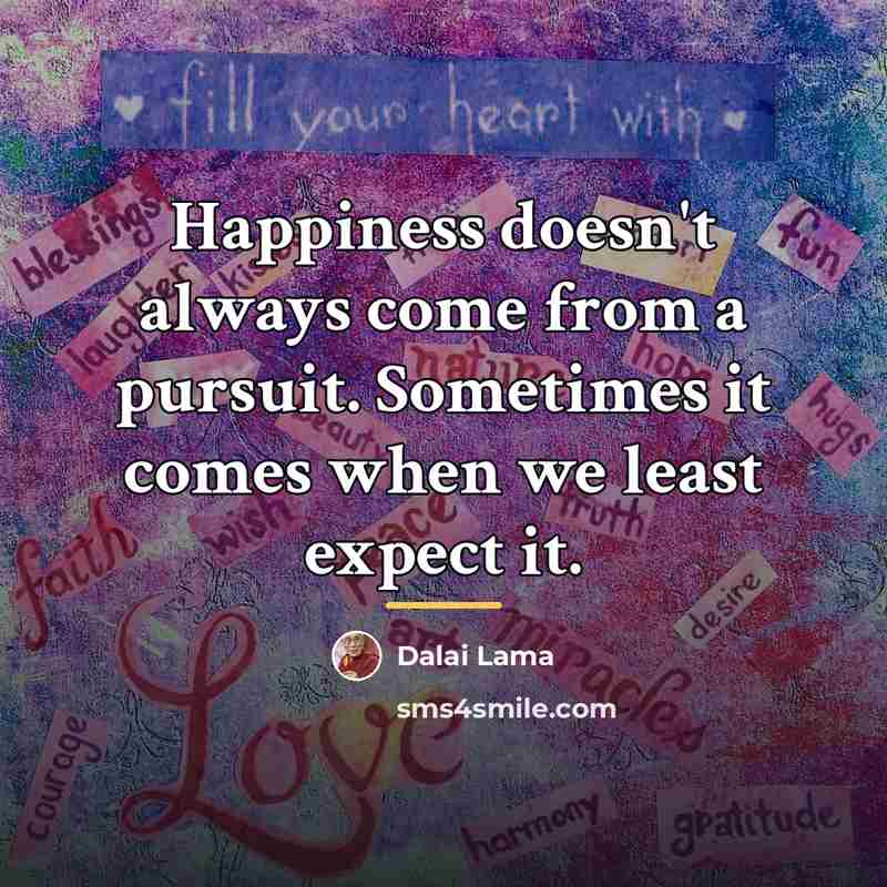 “Happiness doesn't always come from a pursuit. Sometimes it comes…” quote by Dalai Lama