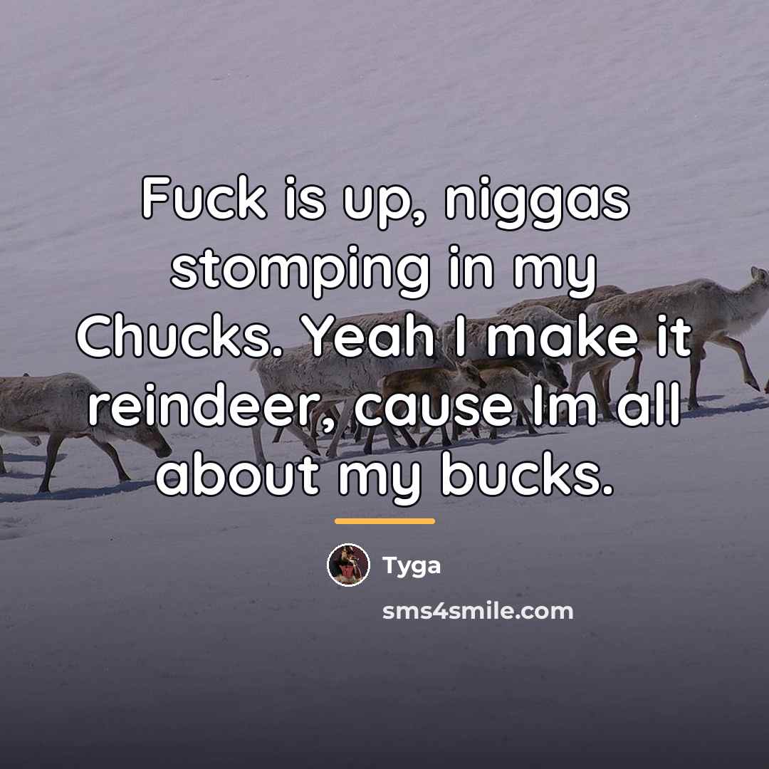 “Fuck is up, niggas stomping in my Chucks. Yeah I…” quote by Tyga