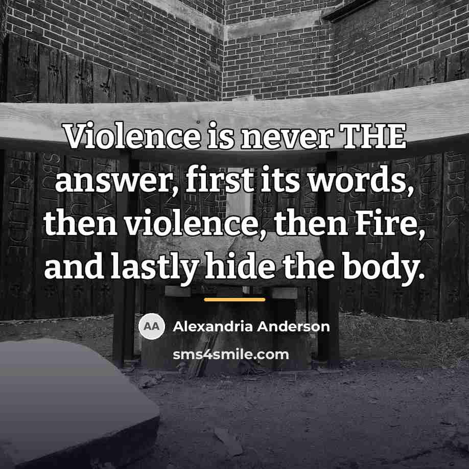 “Violence is never THE answer, first its words, then violence,…” quote by Alexandria Anderson