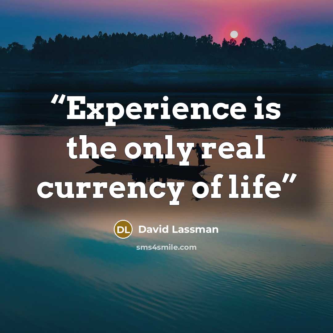 “Experience is the only real currency of life” quote by David Lassman