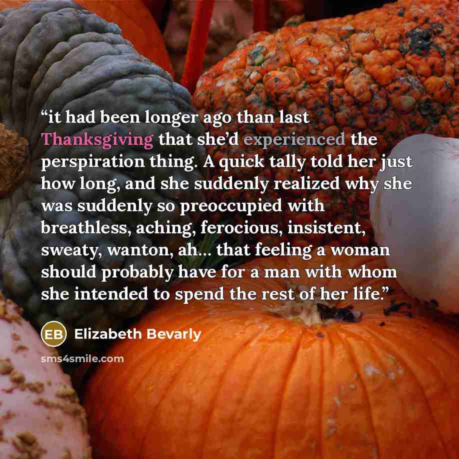 “it had been longer ago than last Thanksgiving that she’d experienced the perspiration thing. A quick tally told her just how long, and she suddenly realized why she was suddenly so preoccupied with breathless, aching, ferocious, insistent, sweaty, wanton, ah… that feeling a woman should probably…” quote by Elizabeth Bevarly