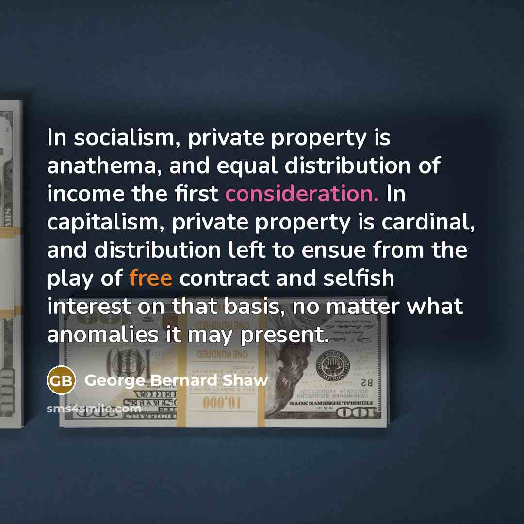 “In socialism, private property is anathema, and equal distribution of…” quote by George Bernard Shaw