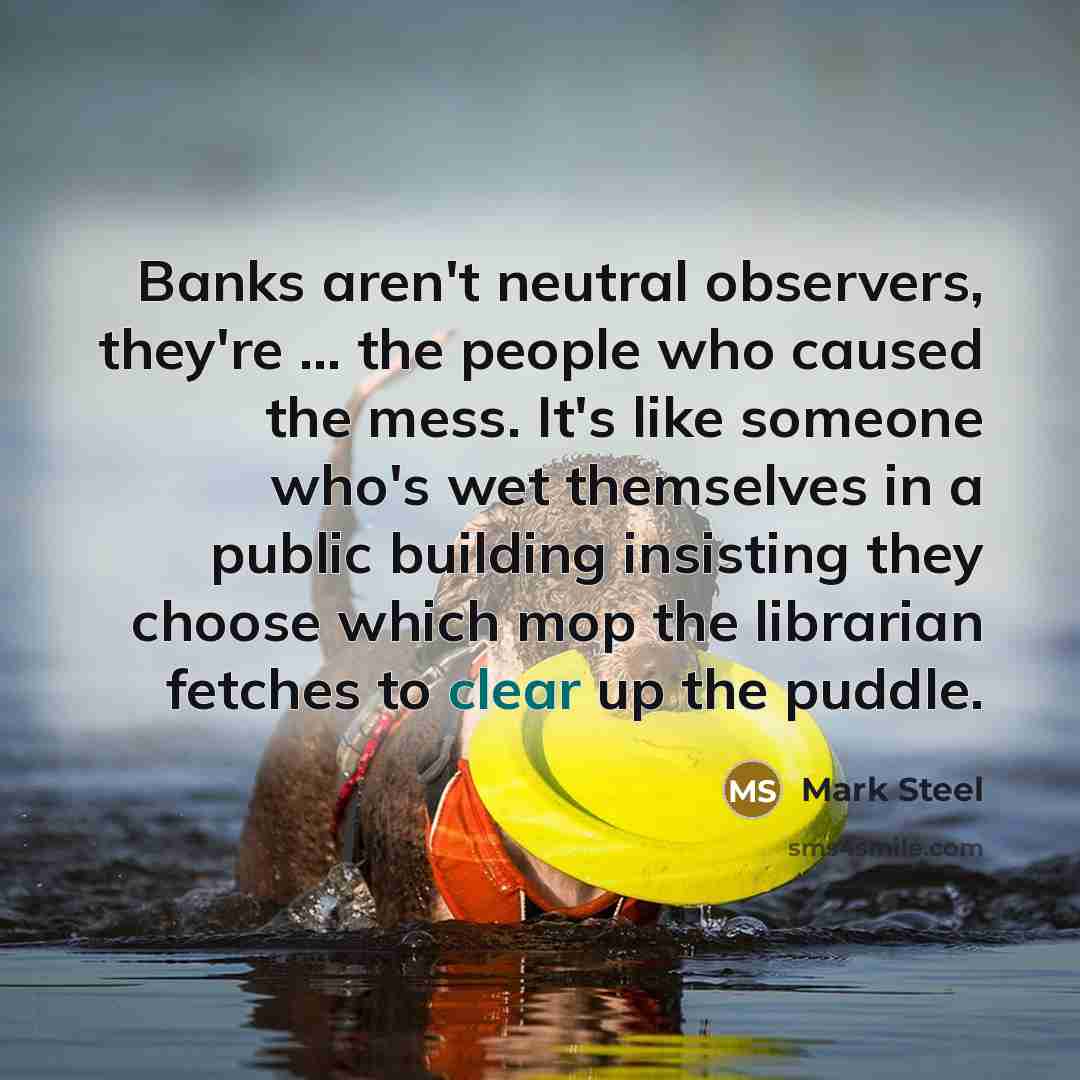 “Banks aren't neutral observers, they're ... the people who caused…” quote by Mark Steel
