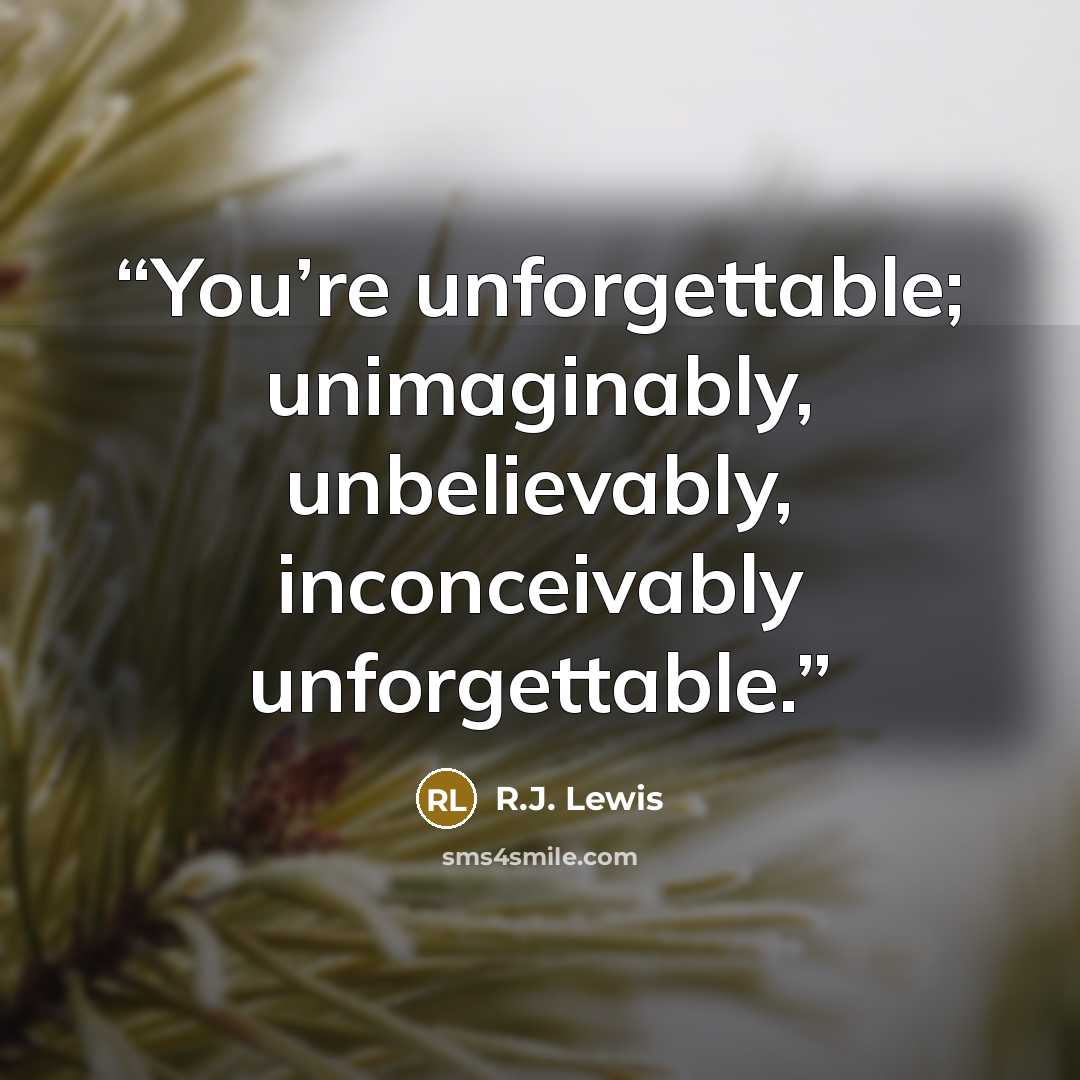 “You’re unforgettable; unimaginably, unbelievably, inconceivably unforgettable.” quote by R.J. Lewis