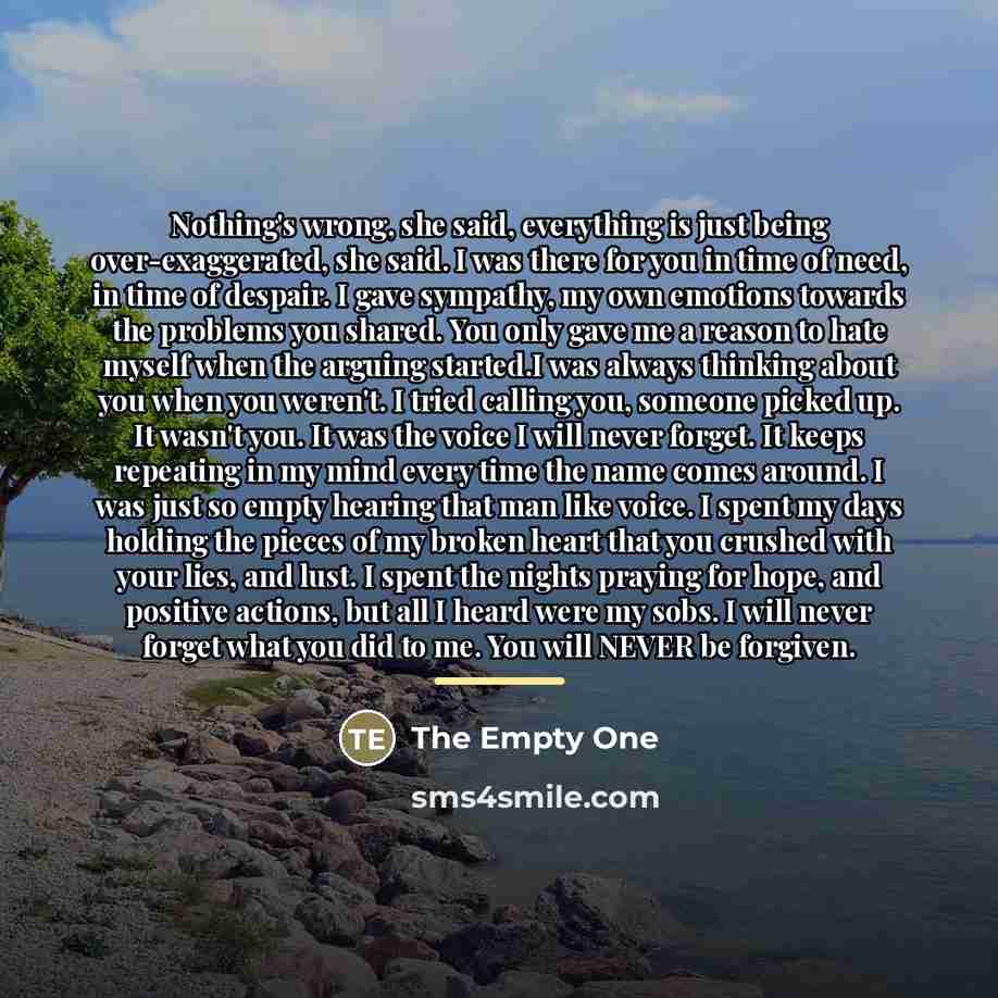 “Nothing's wrong, she said, everything is just being over-exaggerated, she…” quote by The Empty One