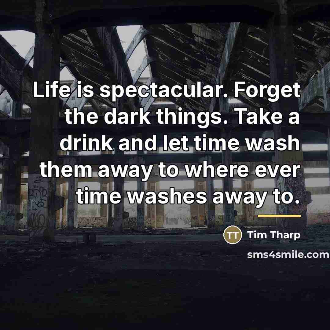 “Life is spectacular. Forget the dark things. Take a drink…” quote by Tim Tharp