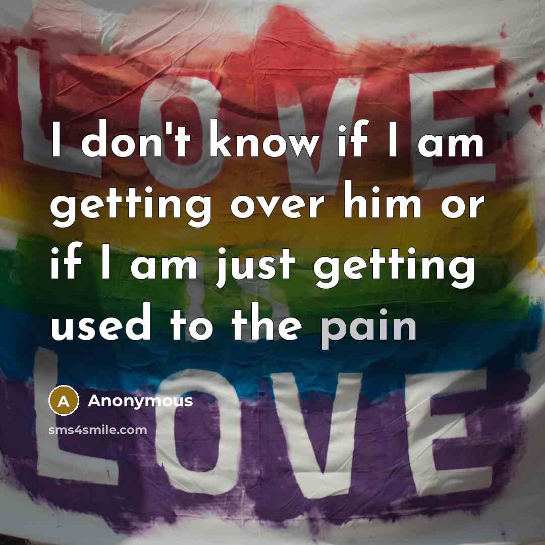 “I don't know if I am getting over him or if I am just getting used to the pain” quote by Anonymous