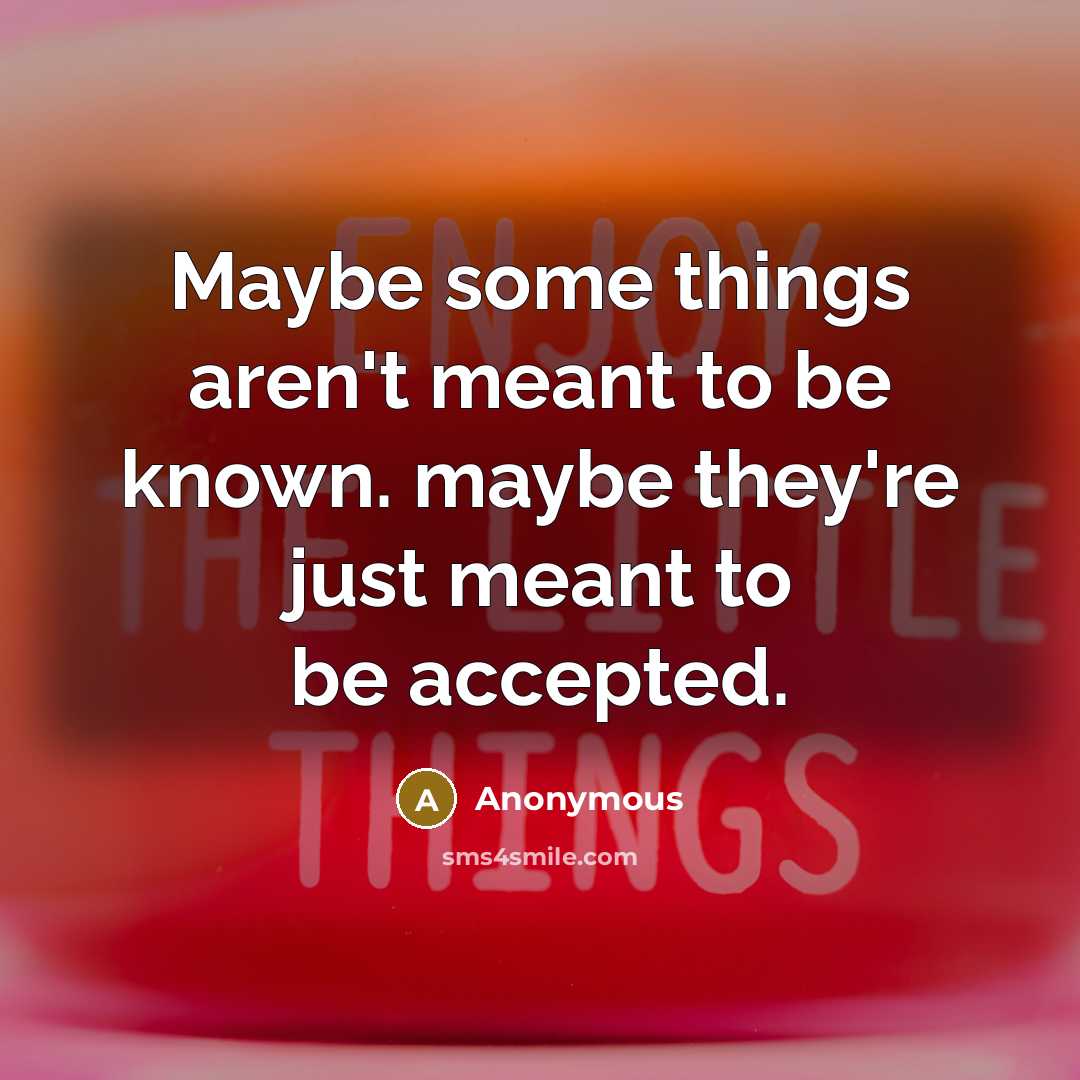 “Maybe some things aren't meant to be known. maybe they're…” quote by Anonymous