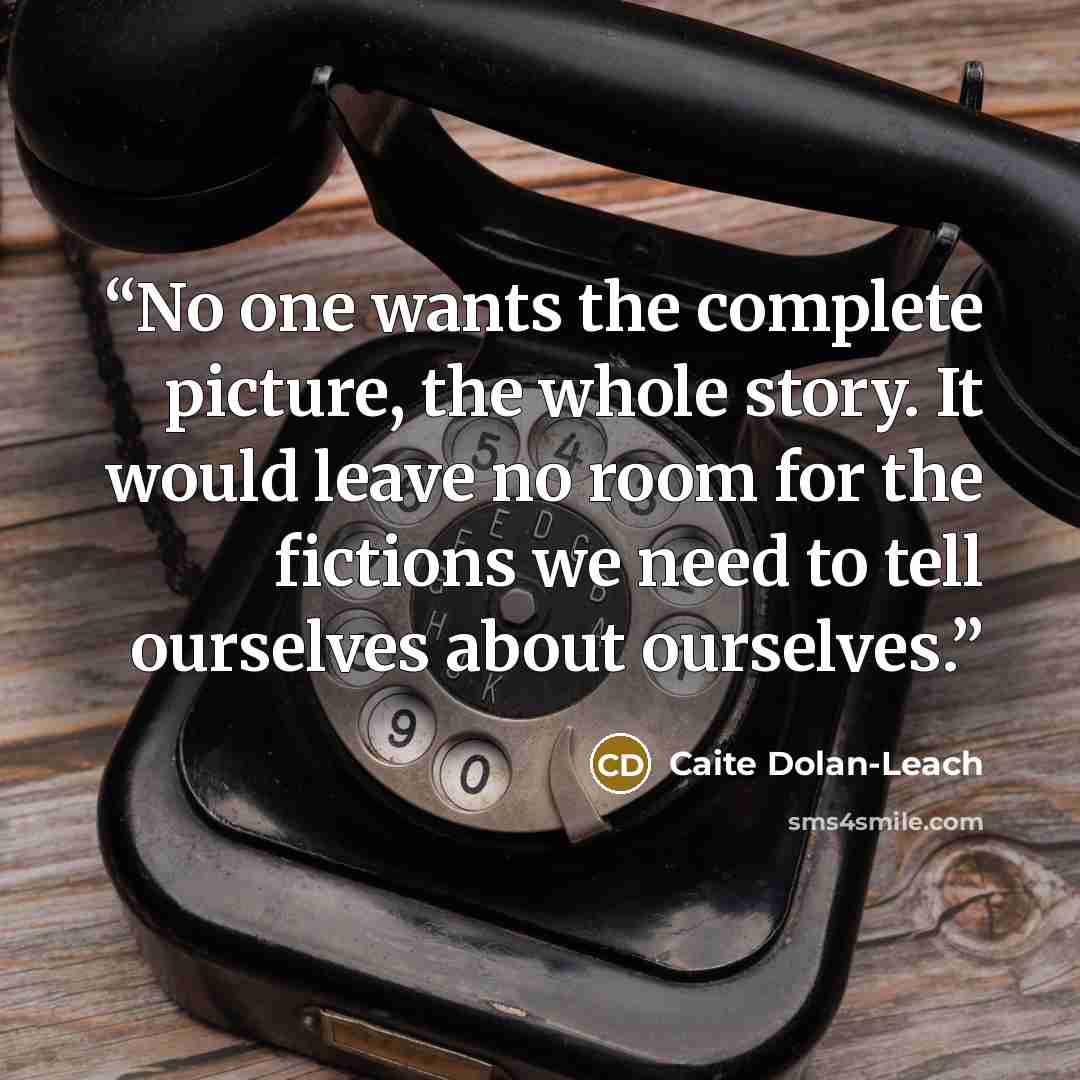 “No one wants the complete picture, the whole story. It would leave no room for the fictions we need to tell ourselves about ourselves.” quote by Caite Dolan-Leach