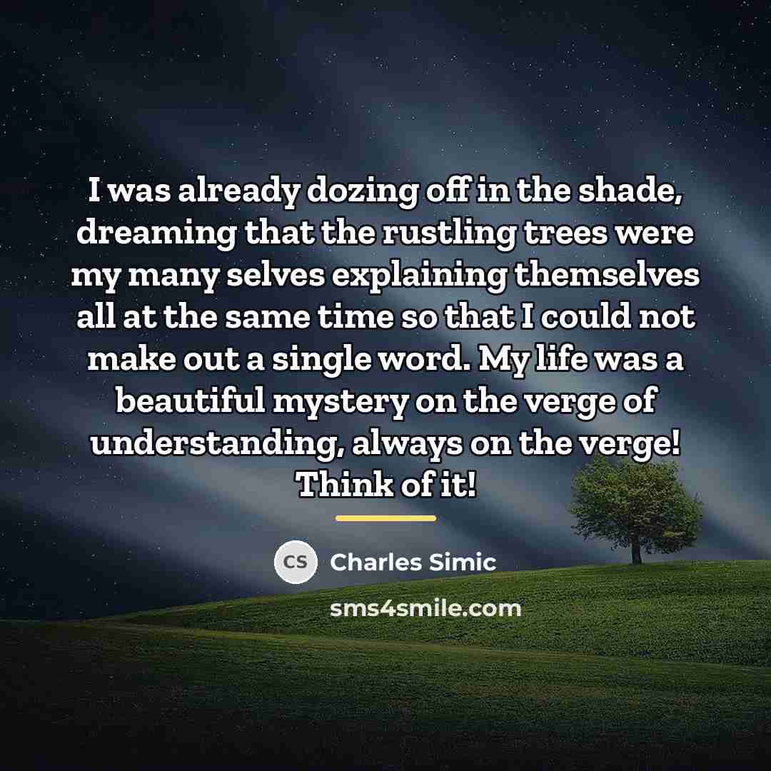 “I was already dozing off in the shade, dreaming that…” quote by Charles Simic