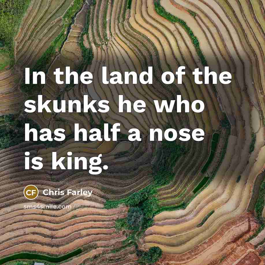 “In the land of the skunks he who has half…” quote by Chris Farley
