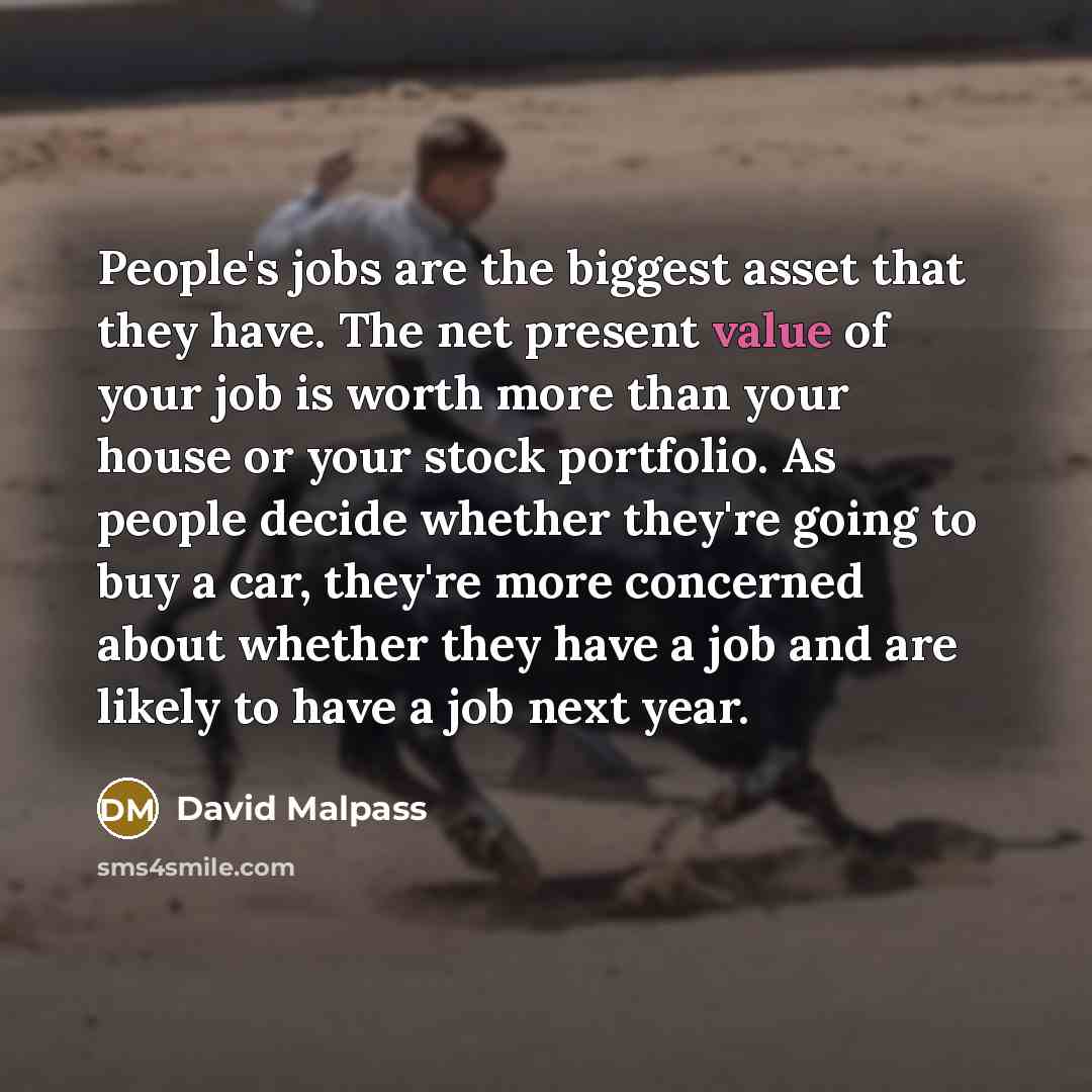 “People's jobs are the biggest asset that they have. The…” quote by David Malpass