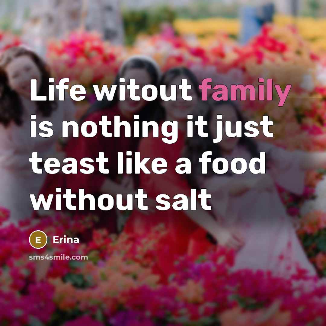 “Life witout family is nothing it just teast like a food without salt” quote by Erina