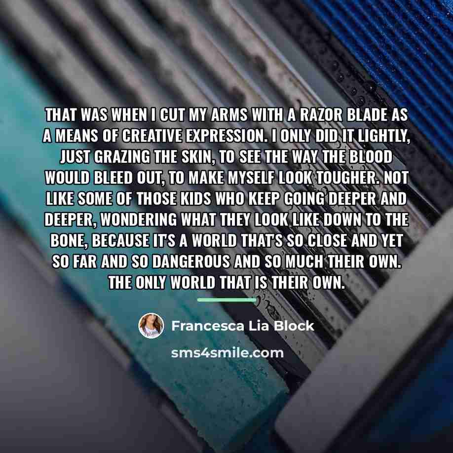 “That was when I cut my arms with a razor…” quote by Francesca Lia Block