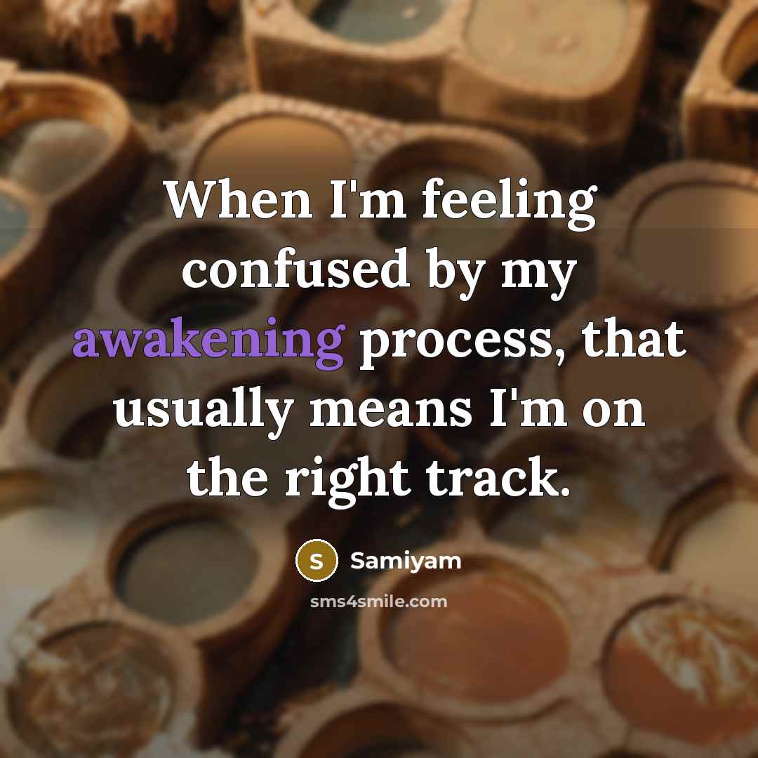 “When I'm feeling confused by my awakening process, that usually means I'm on the right track.” quote by Samiyam