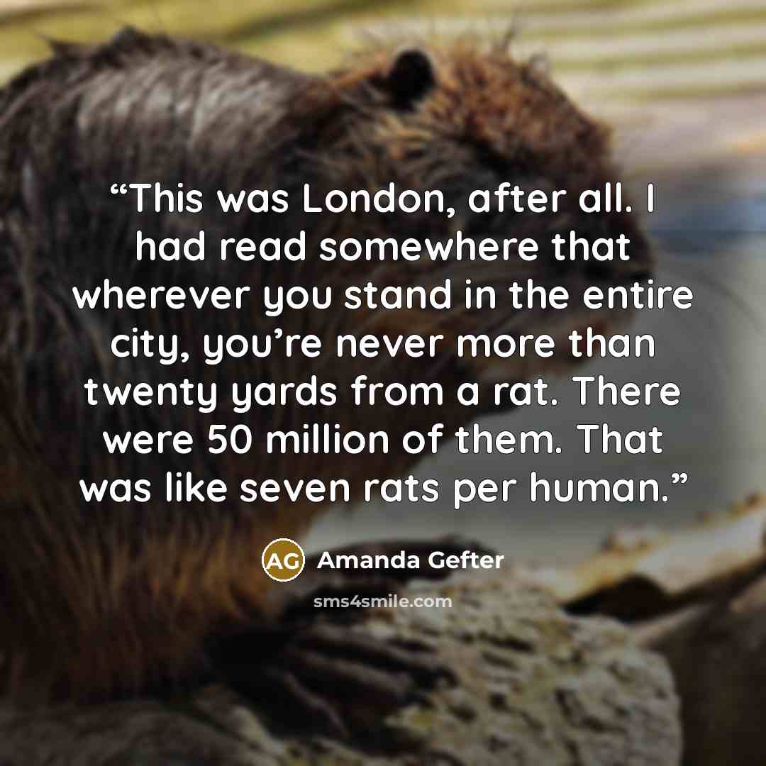 “This was London, after all. I had read somewhere that wherever you stand in the entire city, you’re never more than twenty yards from a rat. There were 50 million of them. That was like seven rats per human.” quote by Amanda Gefter