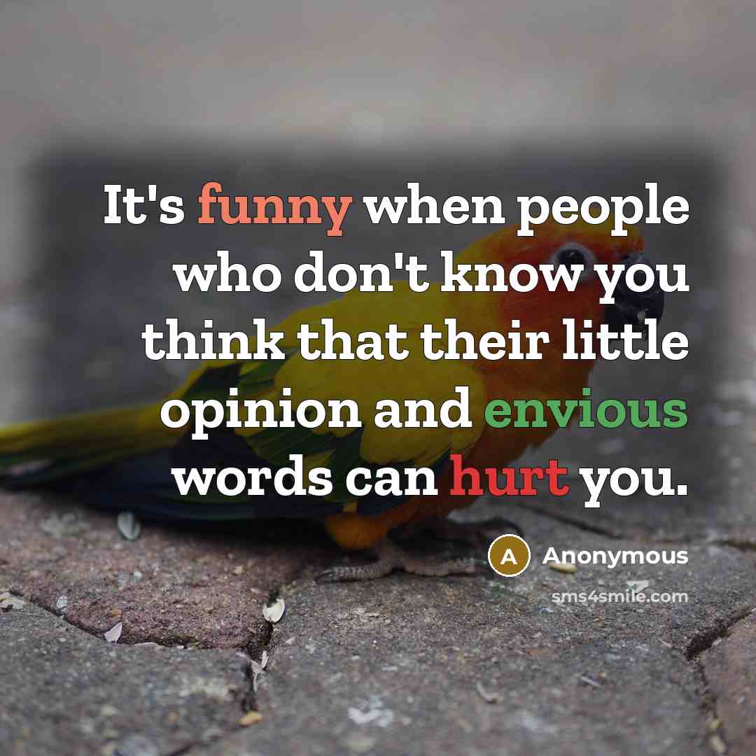 “It's funny when people who don't know you think that their little opinion and envious words can hurt you.” quote by Anonymous