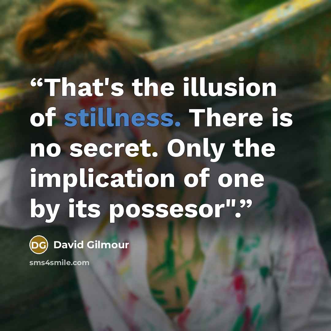 “That's the illusion of stillness. There is no secret. Only the implication of one by its possesor".” quote by David Gilmour