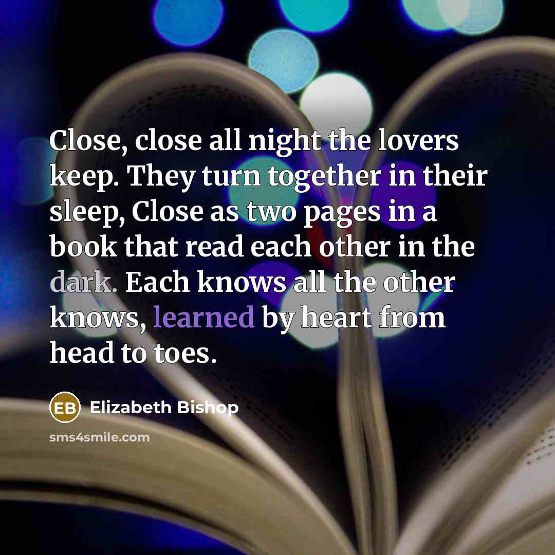 “Close, close all night the lovers keep. They turn together…” quote by Elizabeth Bishop
