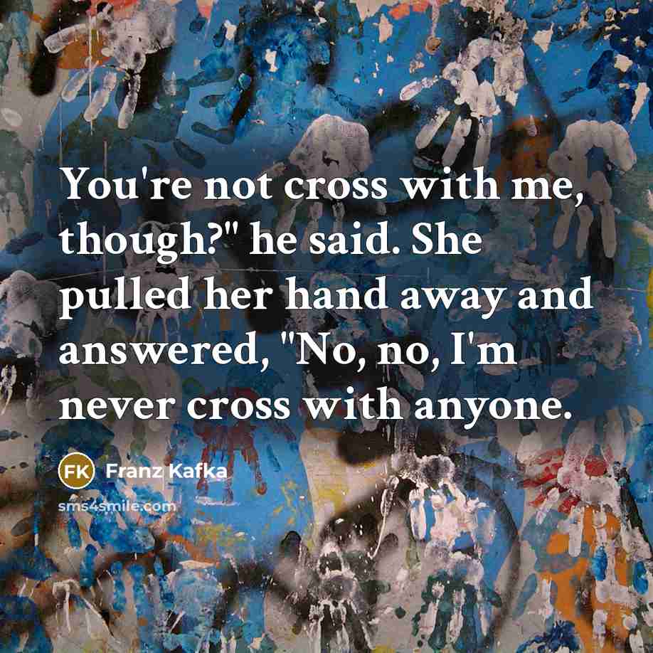 “You're not cross with me, though?" he said. She pulled…” quote by Franz Kafka