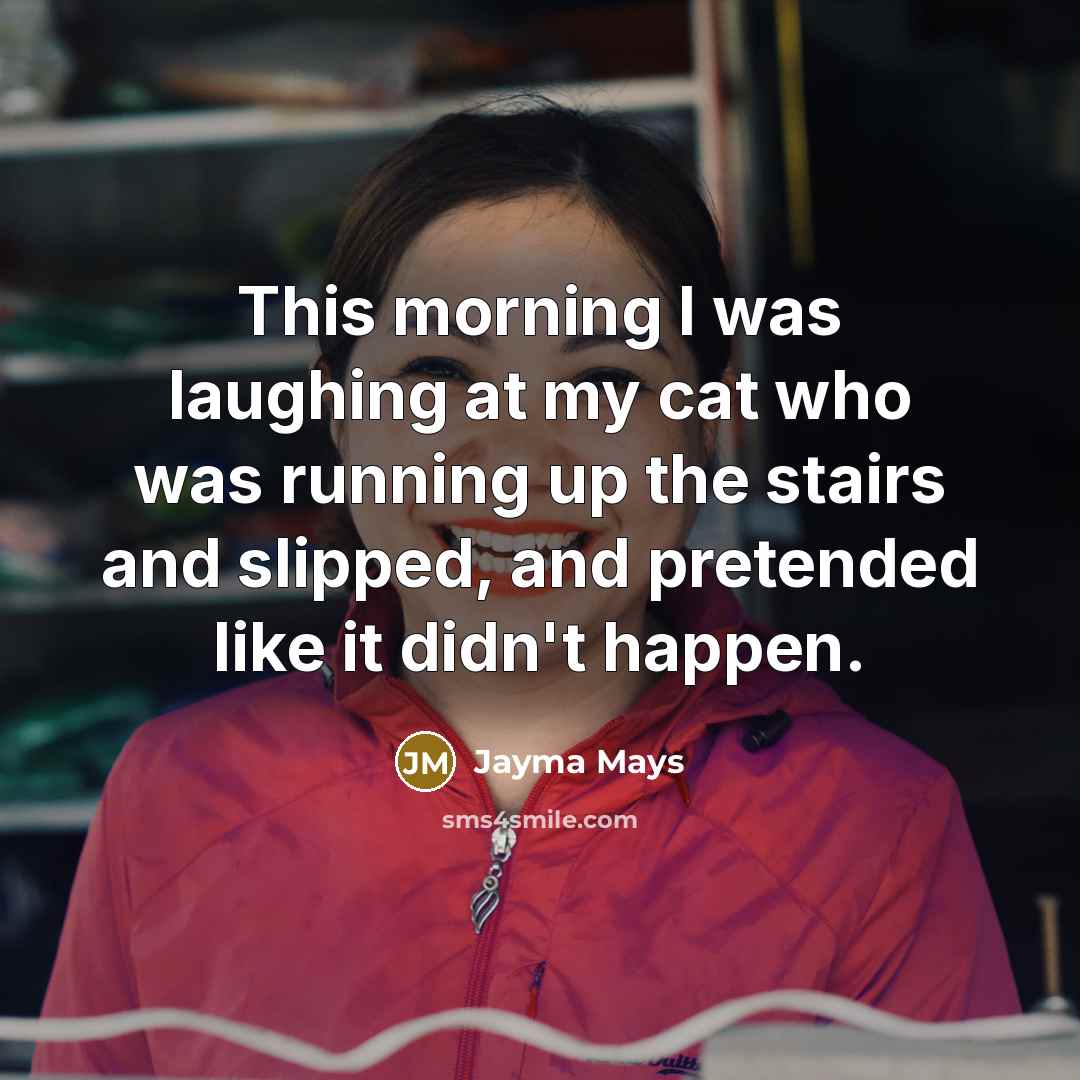 “This morning I was laughing at my cat who was…” quote by Jayma Mays