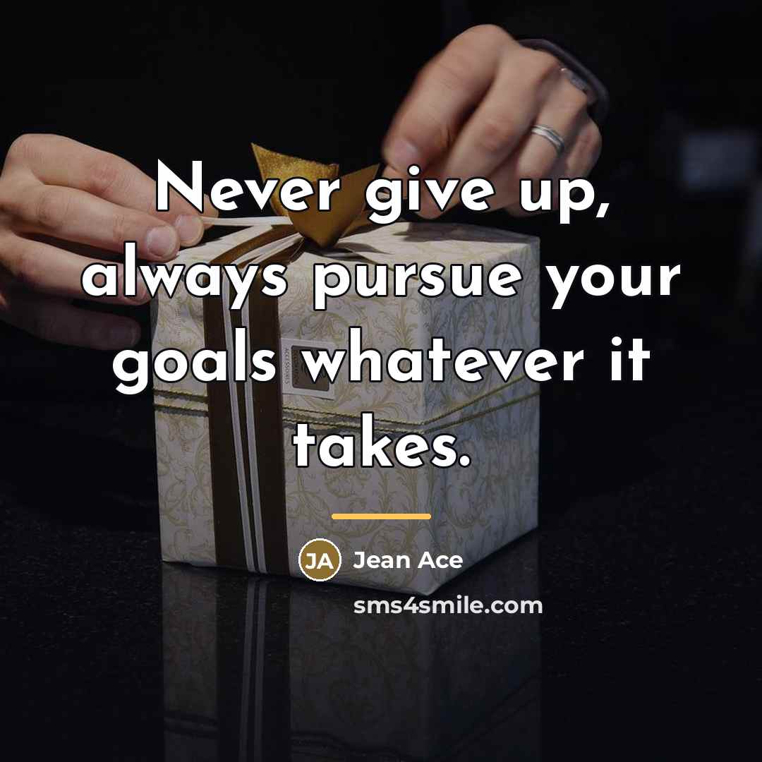 “Never give up, always pursue your goals whatever it takes.…” quote by Jean Ace
