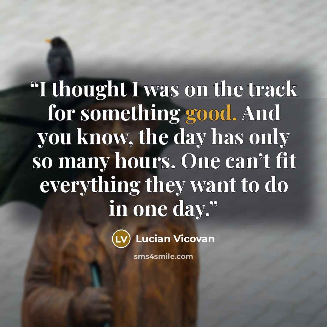 “I thought I was on the track for something good. And you know, the day has only so many hours. One can’t fit everything they want to do in one day.” quote by Lucian Vicovan
