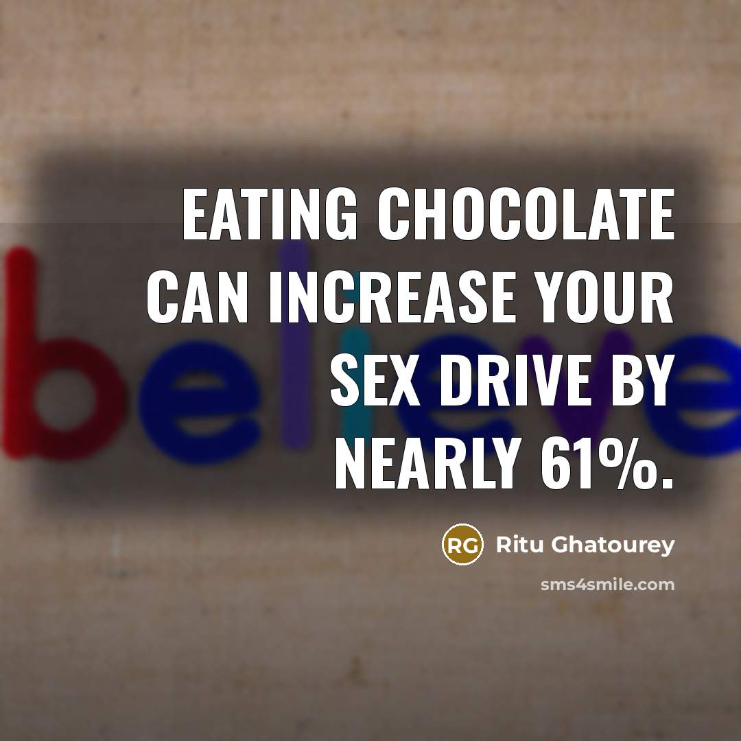 “Eating chocolate can increase your sex drive by nearly 61%.…” quote by Ritu Ghatourey