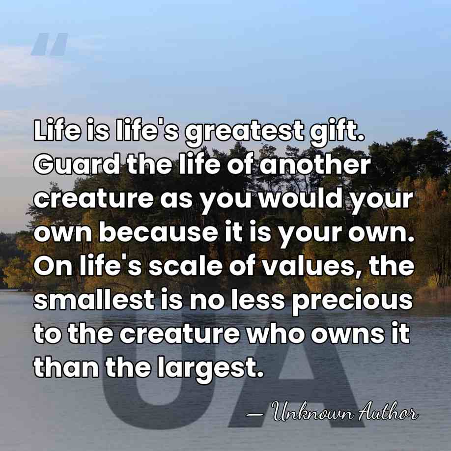 Life is life's greatest gift. Guard the life of another creature as&hellip; - Unknown Author