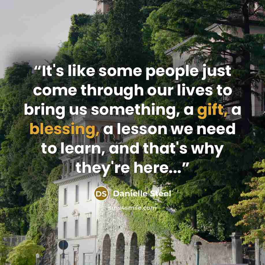 “It's like some people just come through our lives to bring us something, a gift, a blessing, a lesson we need to learn, and that's why they're here...” quote by Danielle Steel