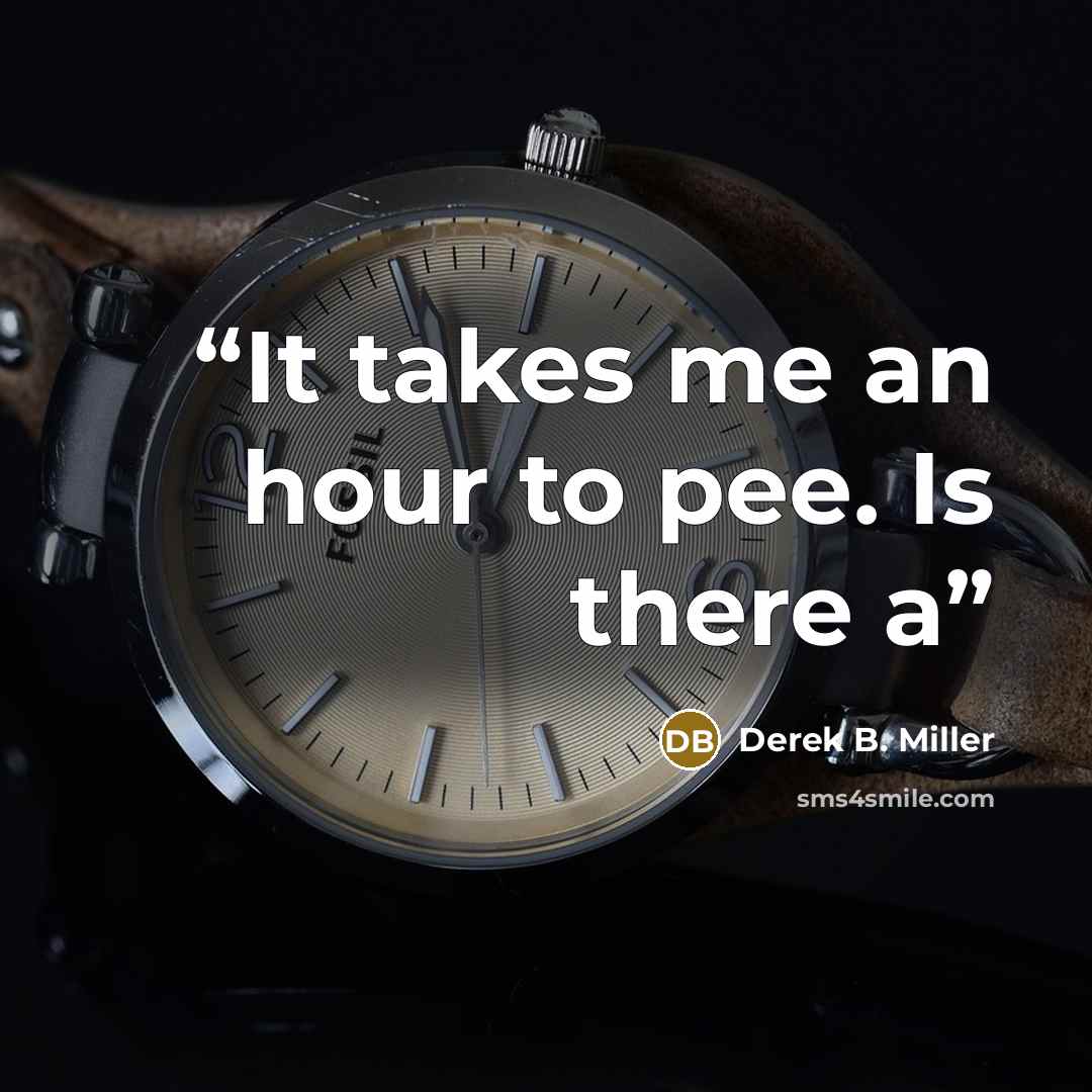 “It takes me an hour to pee. Is there a” quote by Derek B. Miller