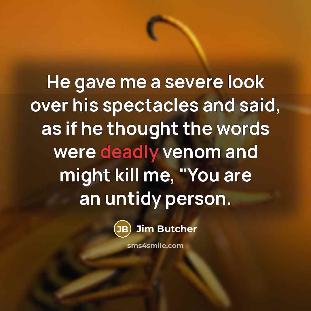 “He gave me a severe look over his spectacles and…” quote by Jim Butcher
