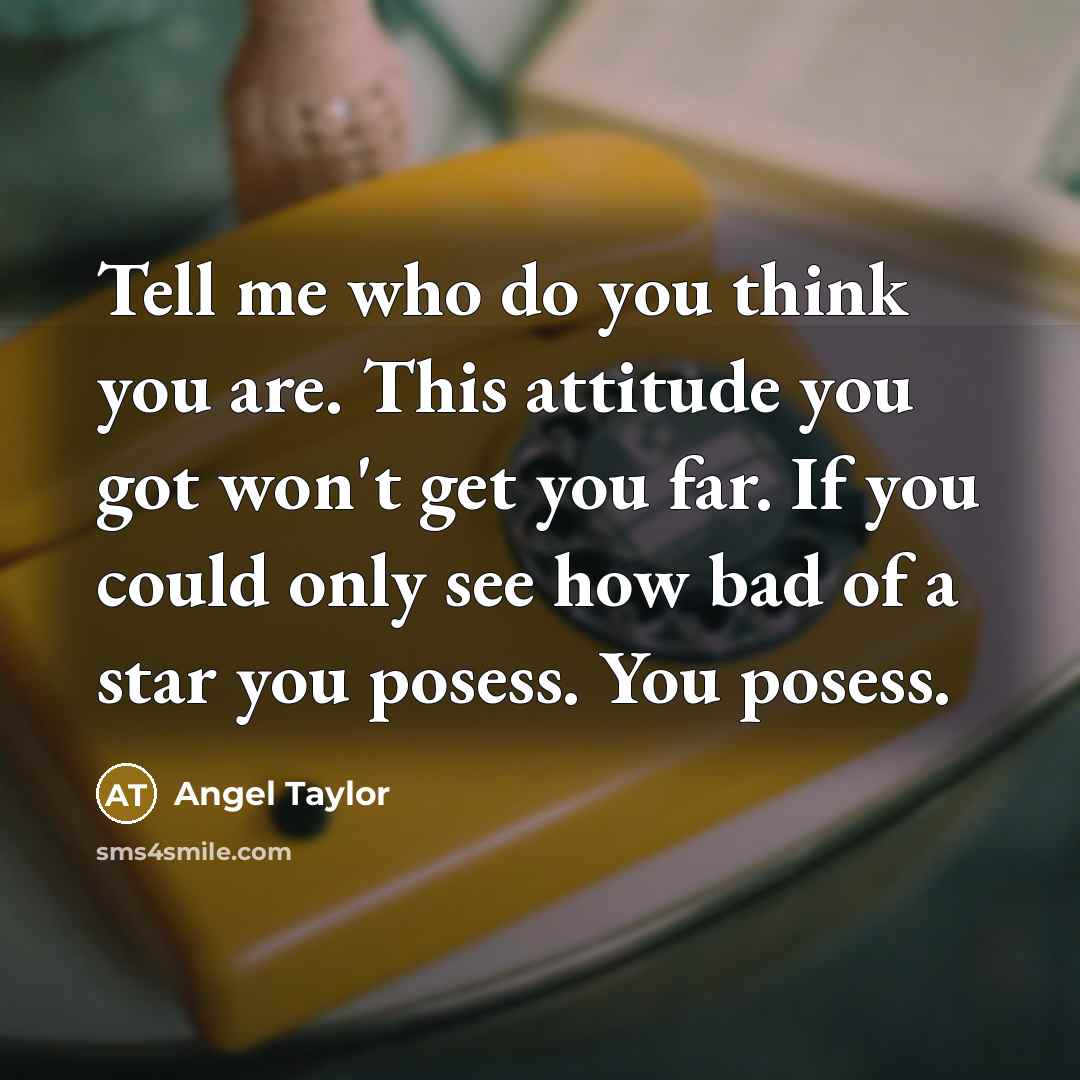 “Tell me who do you think you are. This attitude you got won't get you far. If you could only see how bad of a star you posess. You posess.” quote by Angel Taylor