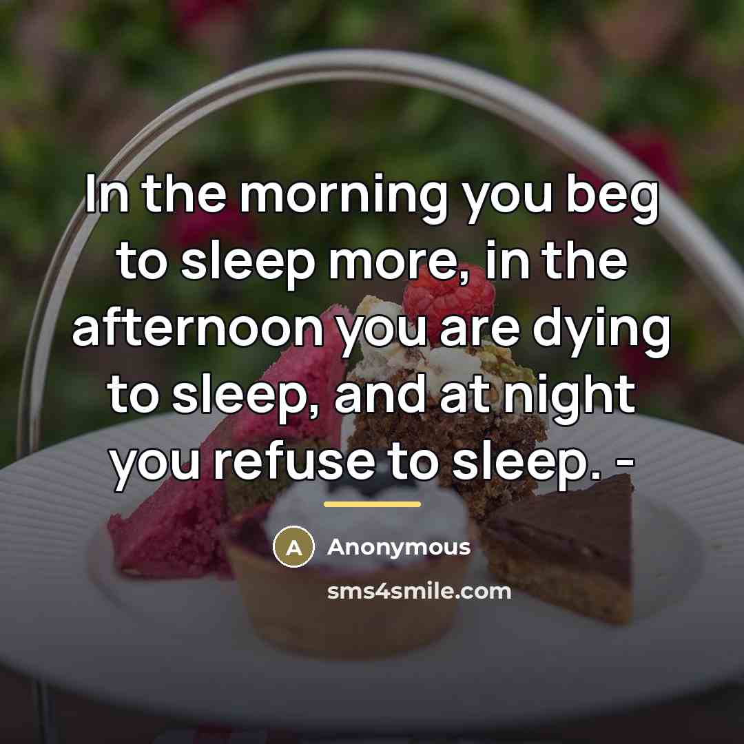 “In the morning you beg to sleep more, in the…” quote by Anonymous