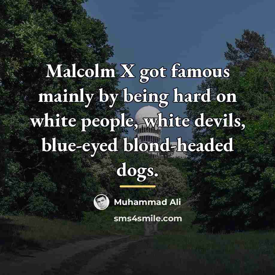 “Malcolm X got famous mainly by being hard on white…” quote by Muhammad Ali