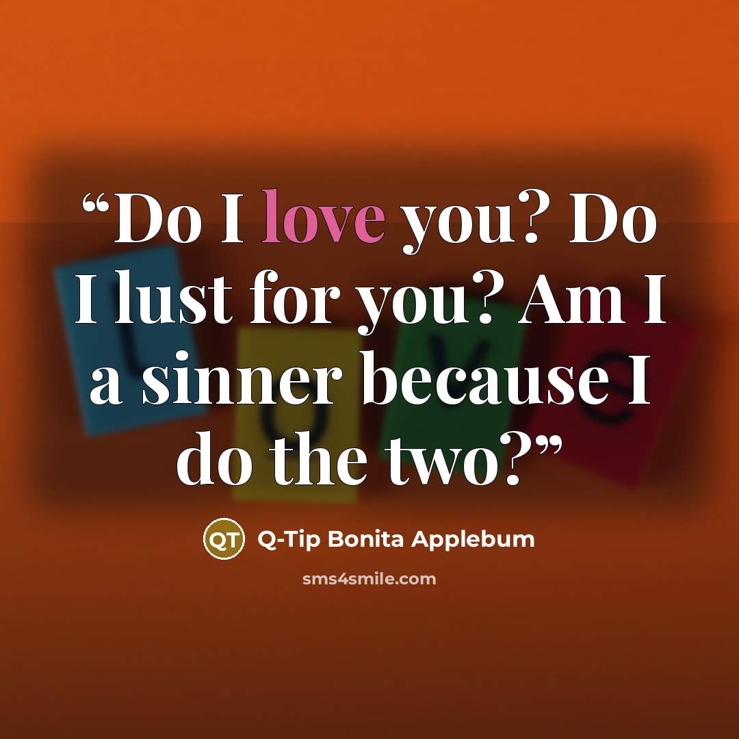 “Do I love you? Do I lust for you? Am I a sinner because I do the two?” quote by Q-Tip Bonita Applebum