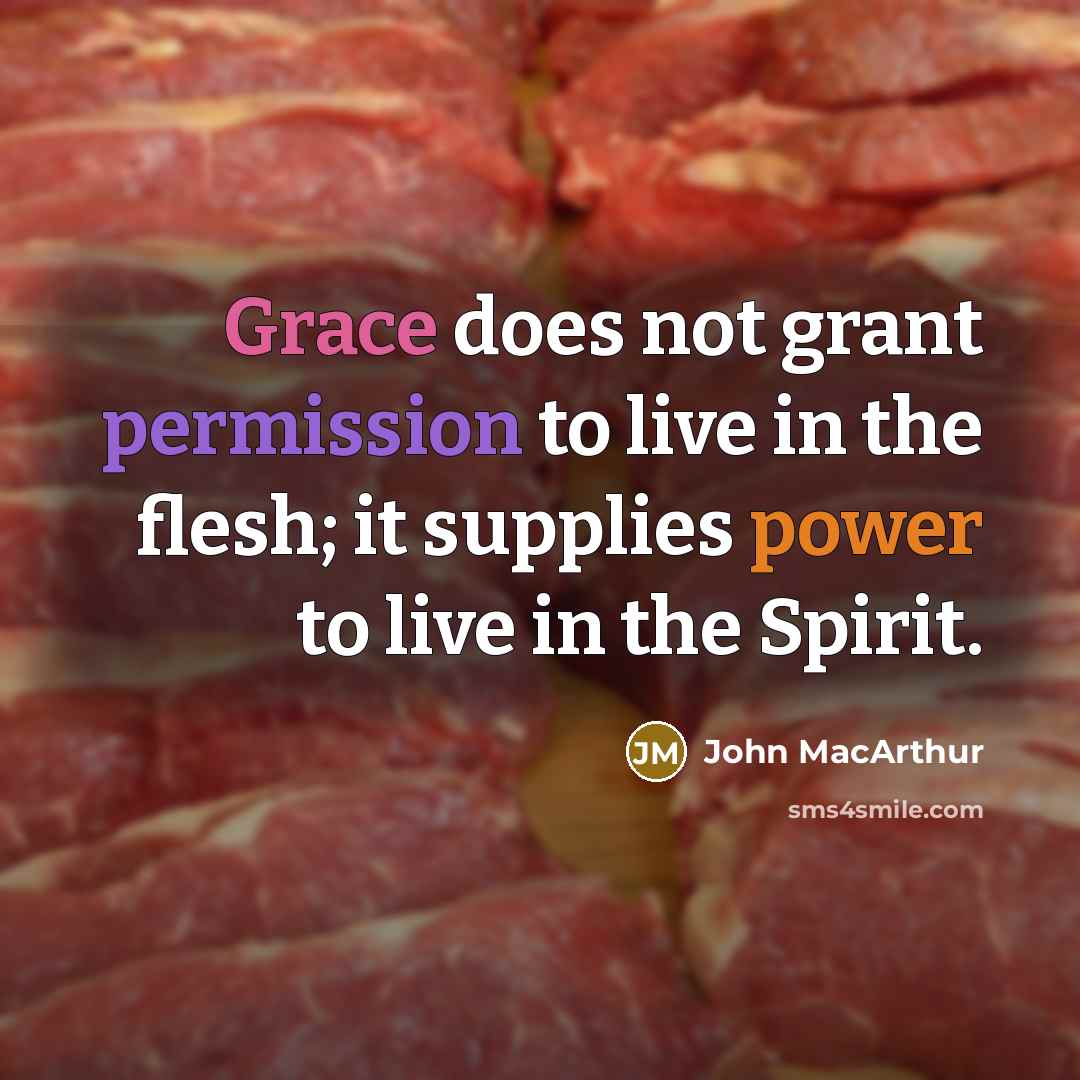 “Grace does not grant permission to live in the flesh; it supplies power to live in the Spirit.” quote by John Macarthur