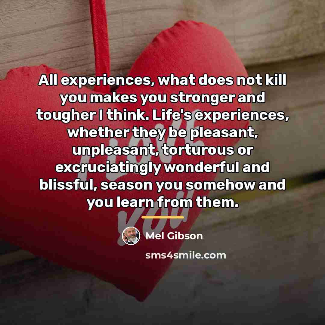 “All experiences, what does not kill you makes you stronger…” quote by Mel Gibson