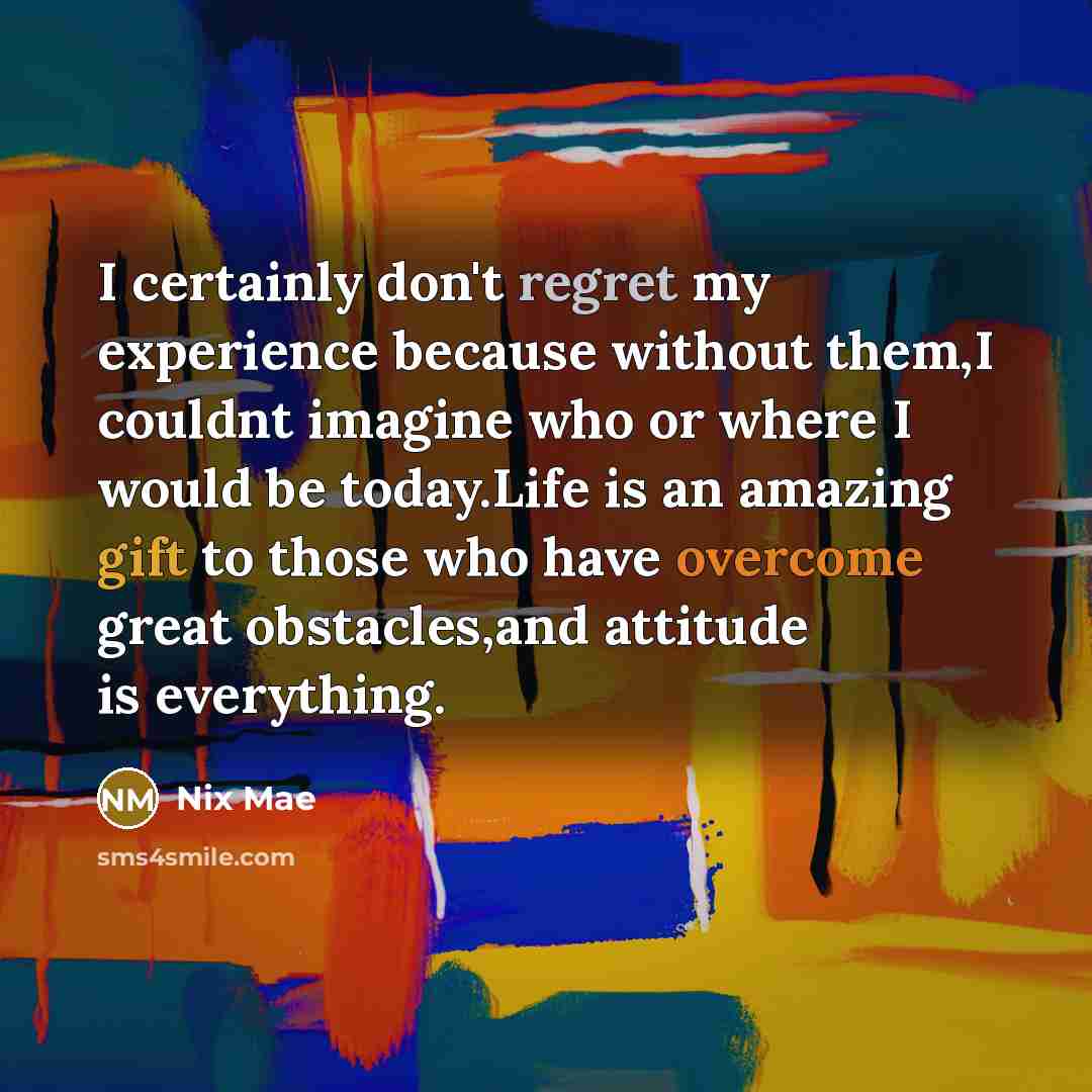 “I certainly don't regret my experience because without them,I couldnt…” quote by Nix Mae
