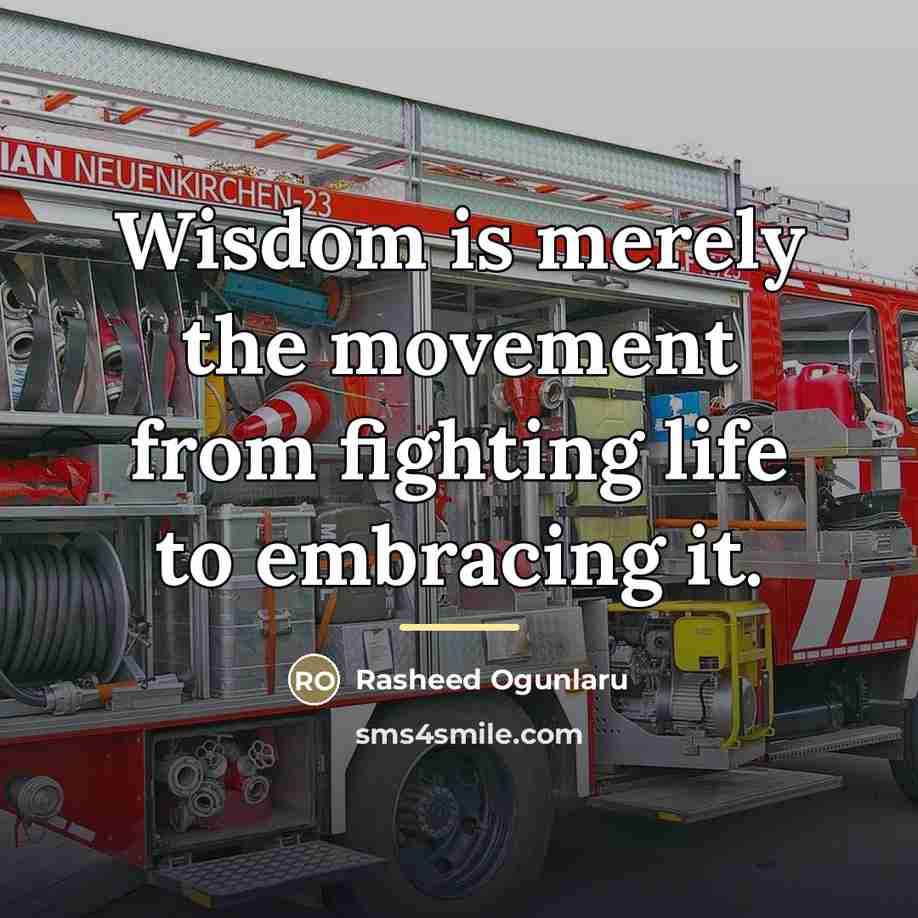 “Wisdom is merely the movement from fighting life to embracing…” quote by Rasheed Ogunlaru