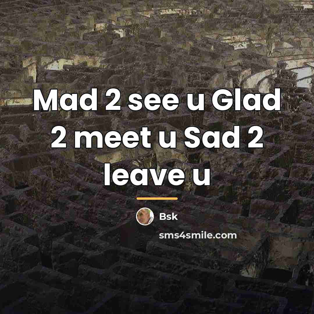 “Mad 2 see u Glad 2 meet u Sad 2…” quote by Bsk