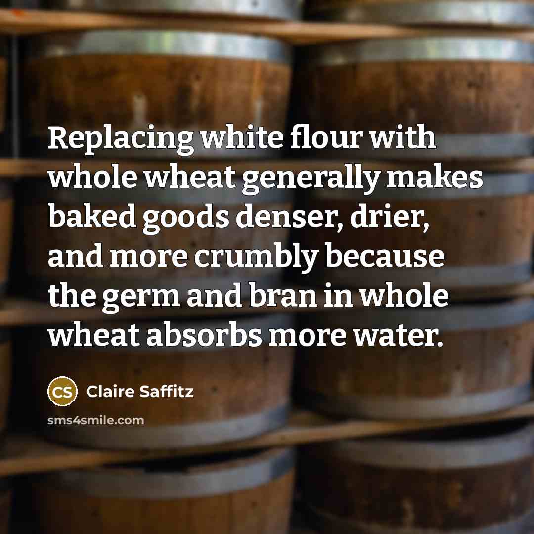 “Replacing white flour with whole wheat generally makes baked goods…” quote by Claire Saffitz