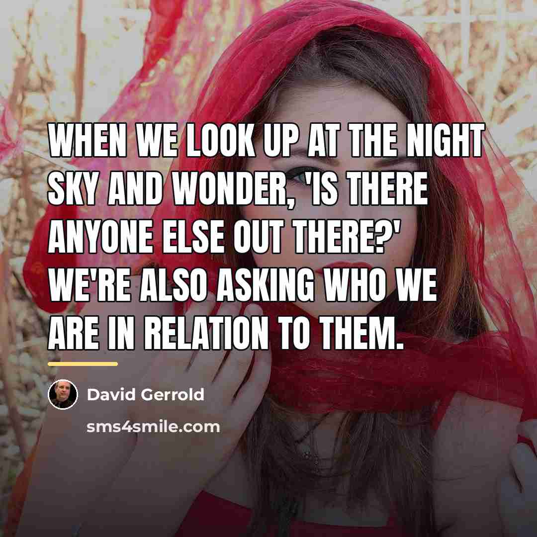 “When we look up at the night sky and wonder,…” quote by David Gerrold