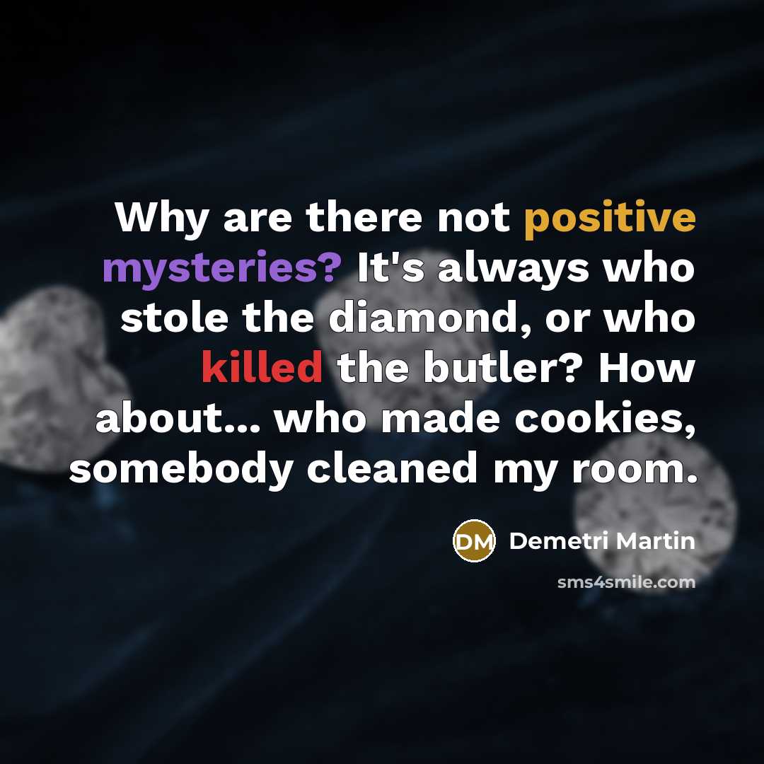 “Why are there not positive mysteries? It's always who stole…” quote by Demetri Martin