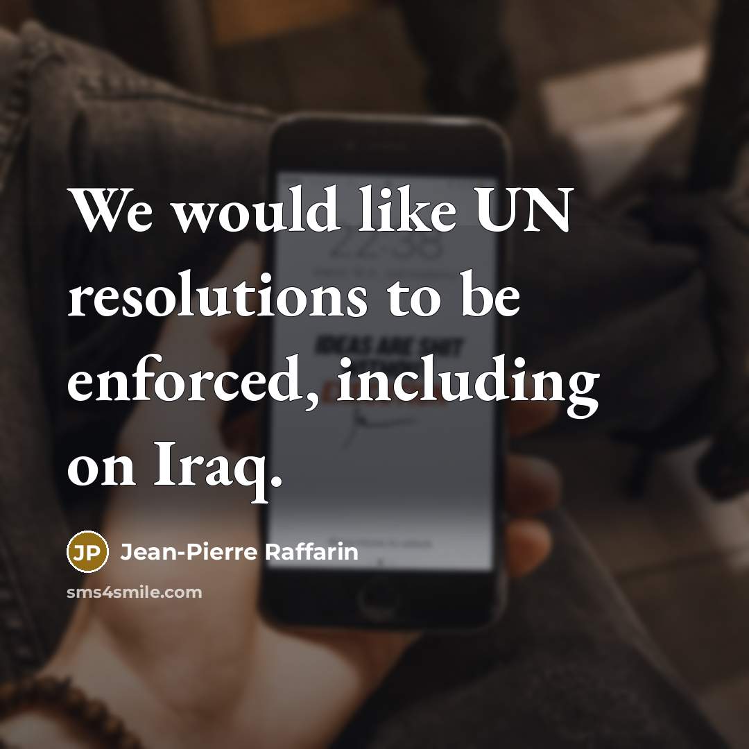 “We would like UN resolutions to be enforced, including on…” quote by Jean-Pierre Raffarin