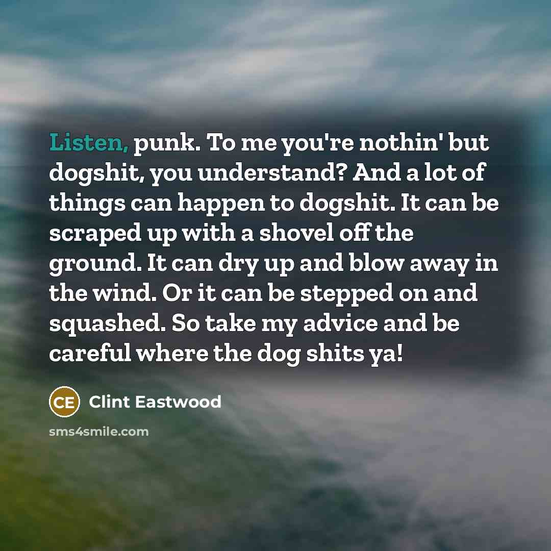 “Listen, punk. To me you're nothin' but dogshit, you understand?…” quote by Clint Eastwood