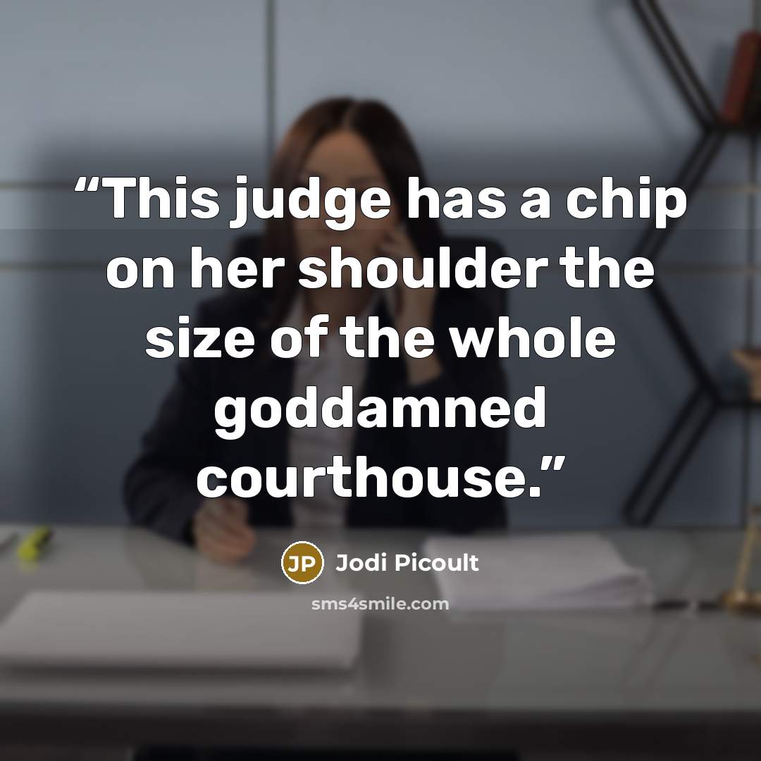 “This judge has a chip on her shoulder the size of the whole goddamned courthouse.” quote by Jodi Picoult