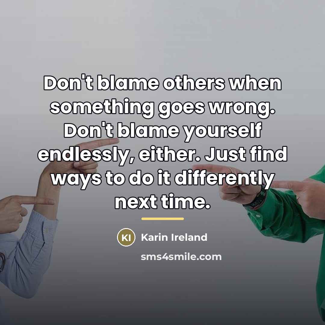 “Don't blame others when something goes wrong. Don't blame yourself…” quote by Karin Ireland
