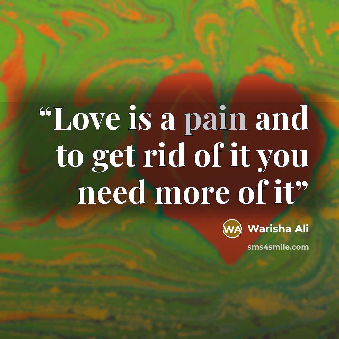 “Love is a pain and to get rid of it you need more of it” quote by Warisha Ali